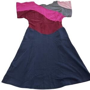 eShakti Dress Womens 0 A Line Colorblock Spandex Multicolor Pink Gray Blue